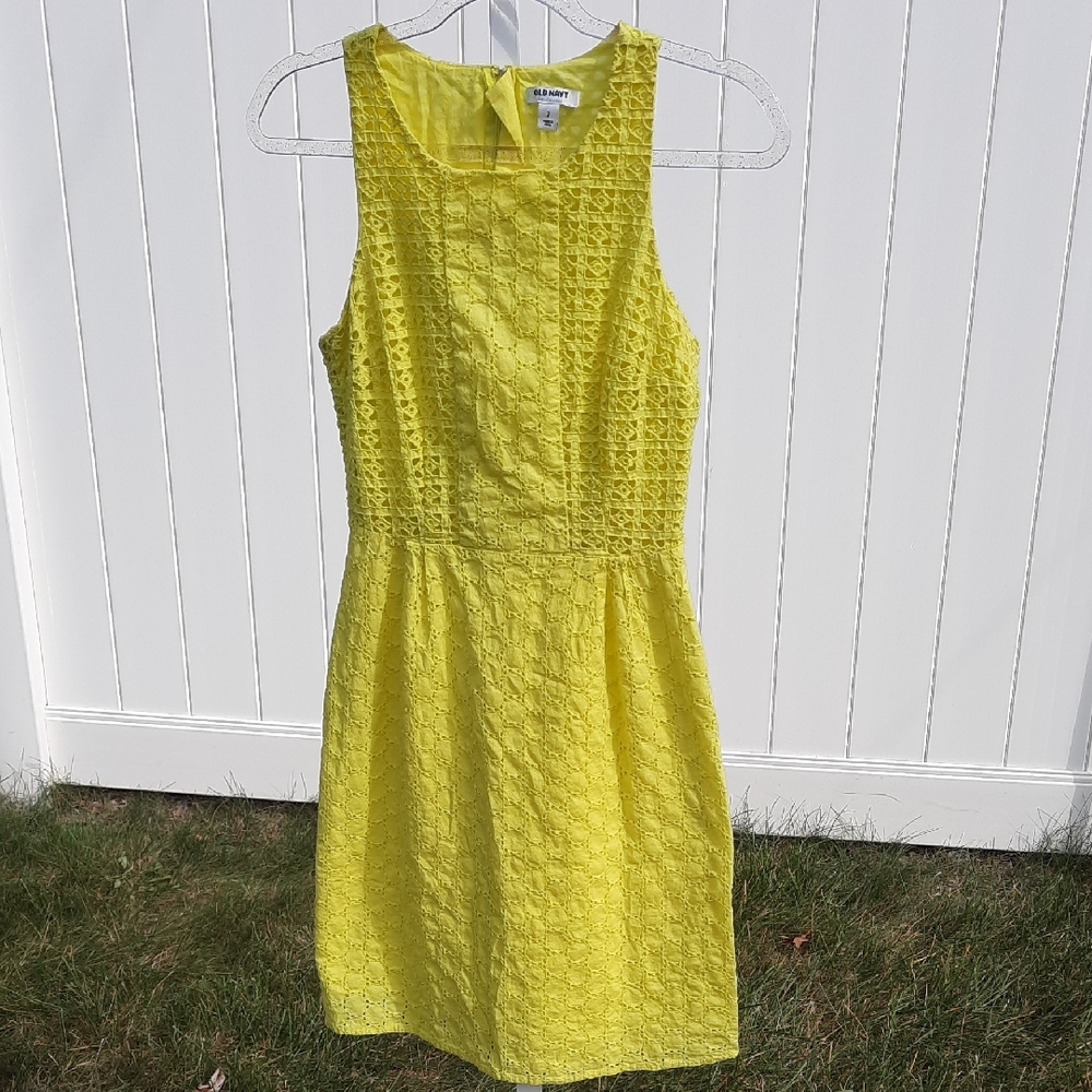 Old Navy Women's Sleeveless Yellow Eyelet Lace Cotton Dress